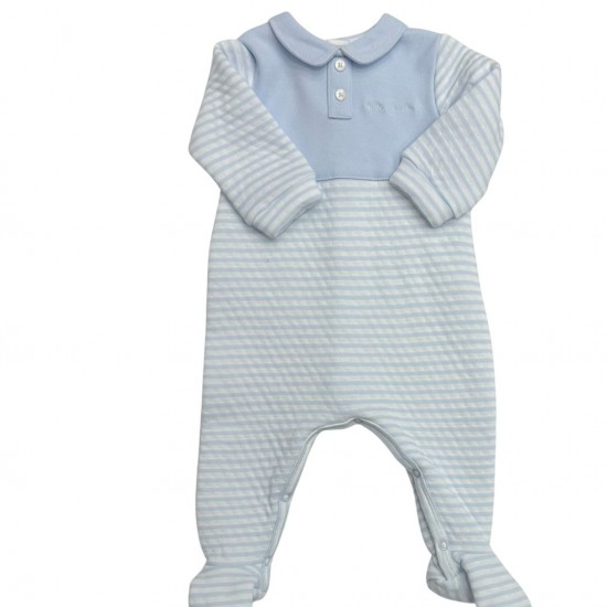Tutto Piccolo Blue Striped Quilted Romper Tutto Piccolo Blue Striped Quilted Romper
