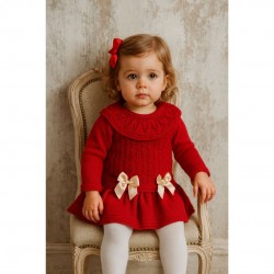 Pex red knitted dress with gold bows