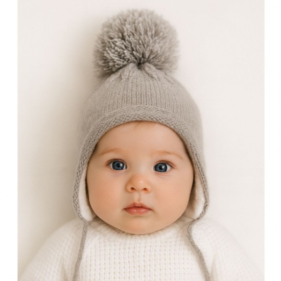 PES Grey Knitted Pom Pom Hat (NEW STYLE)