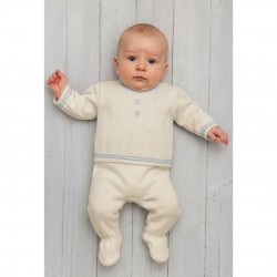 Pex Knitted Cream And Blue Footed Trouser Set