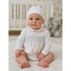AW PEX WHITE VELOUR SMOCKED ROMPER