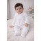 AW Pex white velour babygrow with blue detail