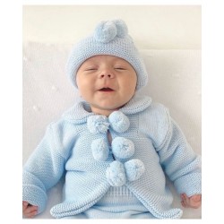 Blue Pom Pom Knitted Jacket & Hat
