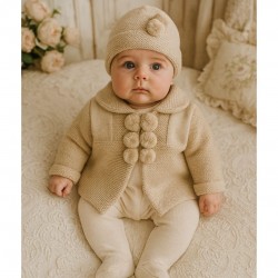 Oatmeal Pom Pom Jacket & Hat