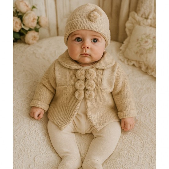 Oatmeal Pom Pom Jacket & Hat