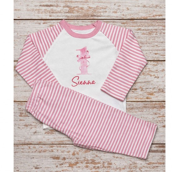 Pink Striped Printed Personalised Pyjamas