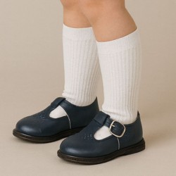 Babypods Navy T Bar Hard Sole Shoes With Buckle 