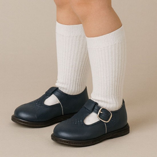 Babypods Navy T Bar Hard Sole Shoes With Buckle 
