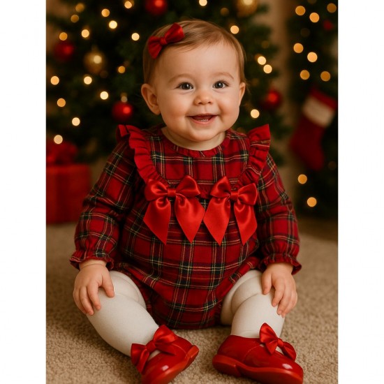 WeeMee Boutique Red Tartan Frilled Romper