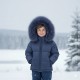 NAVY PUFFER COAT WITH HOOD