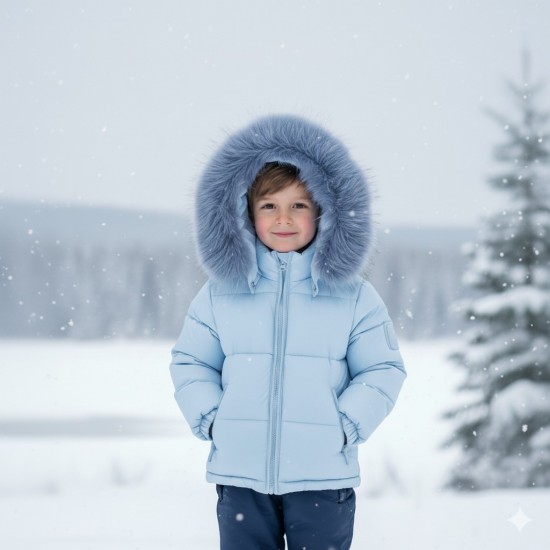 BABY BOY BLUE PUFFER COAT WITH HOOD