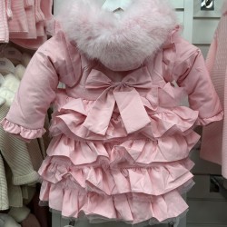 GIRL PINK PUFFER COAT WITH FAUX FUR HOOD AND BOW GIRL PINK PUFFER COAT WITH FAUX FUR HOOD AND BOW