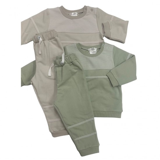 Deolinda Boys Striped Tracksuit in Beige or Sage