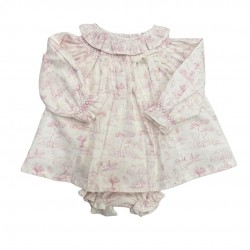 Deolinda White And Pink Smock Dress With Knickers Deolinda White And Pink Smock Dress With Knickers