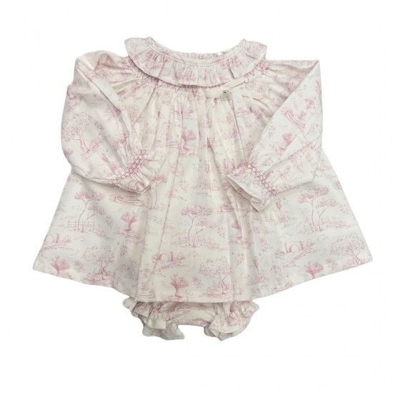 Deolinda White And Pink Smock Dress With Knickers