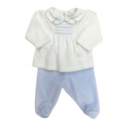 Deolinda Two Piece Velour Set With Rabbit Collar In Pink or Blue Deolinda Two Piece Velour Set With Rabbit Collar In Pink or Blue