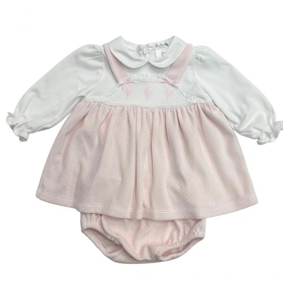 Deolinda Pink and White Dotted Dress With Knickers