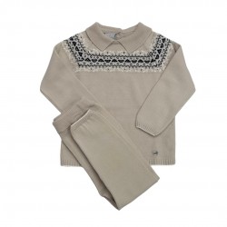 Granlei Boys Beige Knitted Trouser Set With Fair Isle Detailing Granlei Boys Beige Knitted Trouser Set With Fair Isle Detailing