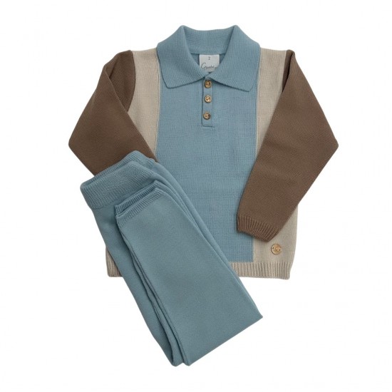 Granlei Boys Knitted Tri Colour Polo Shirt Set