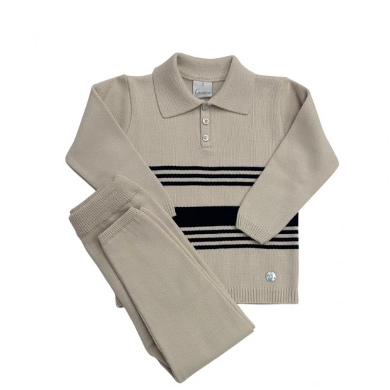 Granlei Boys Knitted Beige and Navy Polo Shirt Set Granlei Boys Knitted Beige and Navy Polo Shirt Set