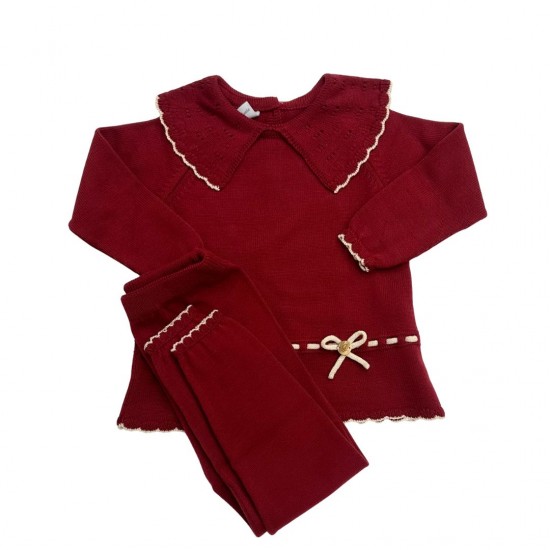 Granlei Deep Red Knitted Trouser Set With Bow Granlei Deep Red Knitted Trouser Set With Bow