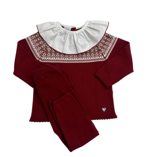 GRANLEI KNITTED TROUSER SET WITH RUFFLE COLLAR red