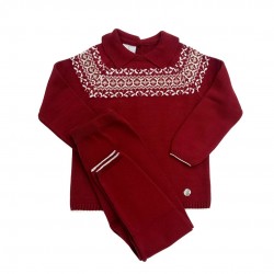 Granlei Boys Red Knitted Trouser Set With Fair Isle Detailing Granlei Boys Red Knitted Trouser Set With Fair Isle Detailing