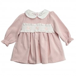 Deolinda Long Sleeved Pink Corduroy Dress With Daisy's Deolinda Long Sleeved Pink Corduroy Dress With Daisy's