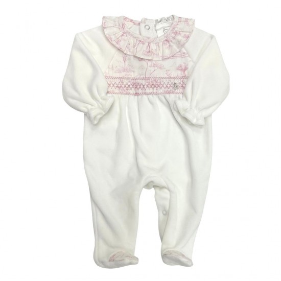 Deolinda White And Pink Babygrow With Frill Collar