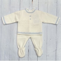 Pex Knitted Cream And Blue Footed Trouser Set