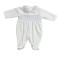 AW Pex white velour babygrow with blue detail
