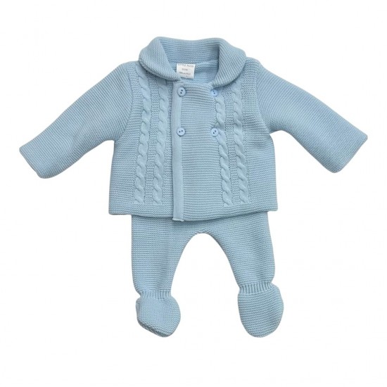 Little Nosh Blue Knitted Cardigan And Footed Trousers