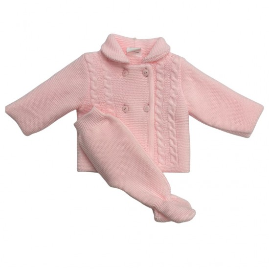 Little Nosh Pink Knitted Cardigan And Footed Trousers