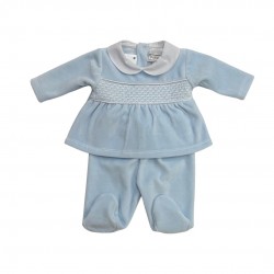 AW PEX BLUE VELOUR BABYGROW WITH WHITE DETAIL TWO PIECE AW PEX BLUE VELOUR BABYGROW WITH WHITE DETAIL TWO PIECE