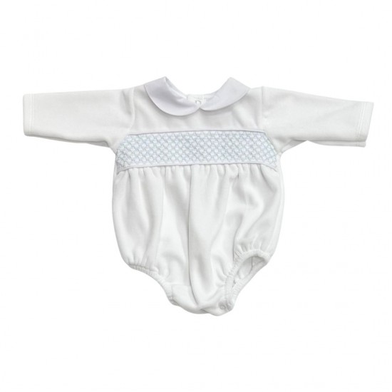 AW PEX WHITE VELOUR SMOCKED ROMPER