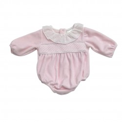 AW PEX PINK VELOUR SMOCKED ROMPER AW PEX PINK VELOUR SMOCKED ROMPER