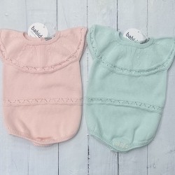 Babidu Girl mint and baby pink knit rompers Babidu Girl mint and baby pink knit rompers