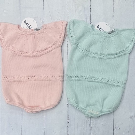 Babidu mint and baby pink knit rompers Babidu mint and baby pink knit rompers