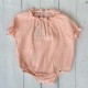 Calamaro peach and white linen rompers.