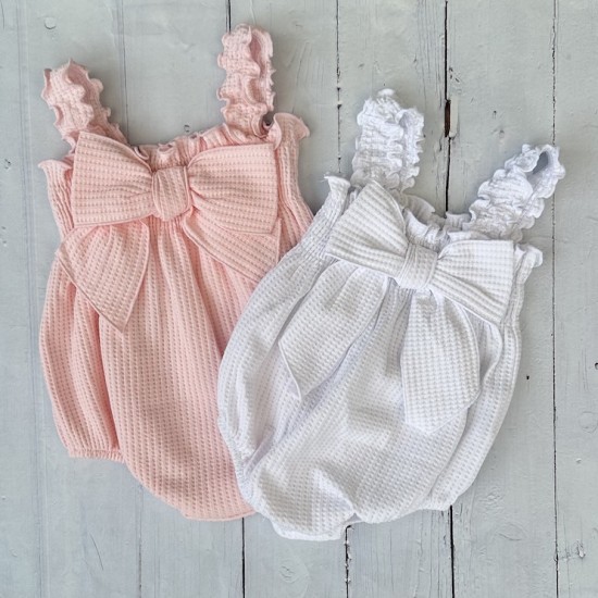 Calamaro Pink and white bow romper