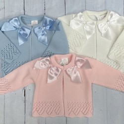 Pink , blue and white bow cardigan