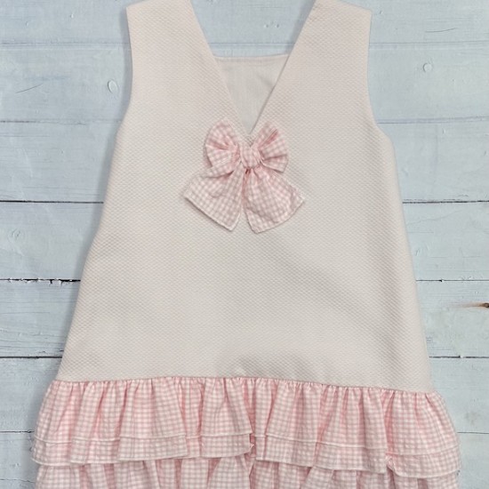 LOR MIRAL PINK AND BLUE GINGHAM DETAILED DRESS. LOR MIRAL PINK AND BLUE GINGHAM DETAILED DRESS.