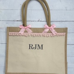 Shopper tote with pom pom and double bow Shopper tote with pom pom and double bow