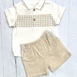 Tutto Piccolo Boy beige gingham chest short set Tutto Piccolo Boy beige gingham chest short set