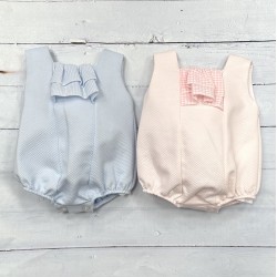 Lor Miral pink and blue gingham detailed romper. Lor Miral pink and blue gingham detailed romper.