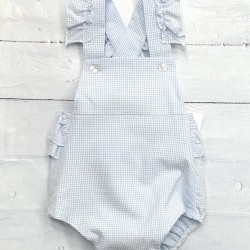 Lor miral blue Girl  gingham ruffle romper Lor miral blue Girl  gingham ruffle romper