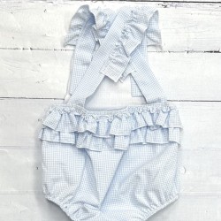 Lor miral blue Girl  gingham ruffle romper Lor miral blue Girl  gingham ruffle romper