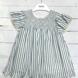 BABIDU Girl SMOCK BLUE AND WHITE OLDER GIRL DRESS  BABIDU Girl SMOCK BLUE AND WHITE OLDER GIRL DRESS
