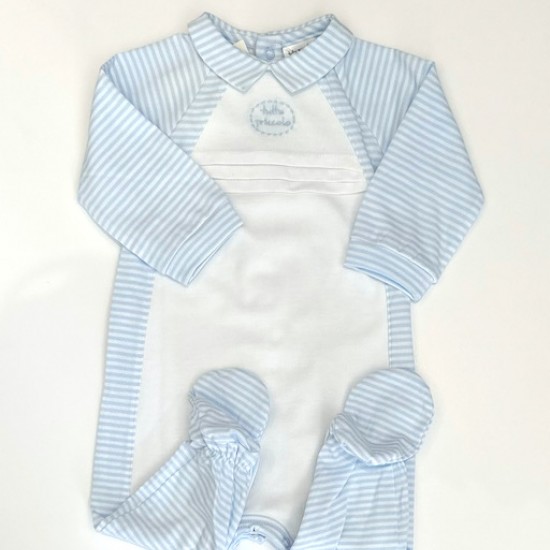 Tutto baby blue striped cotton babygrow