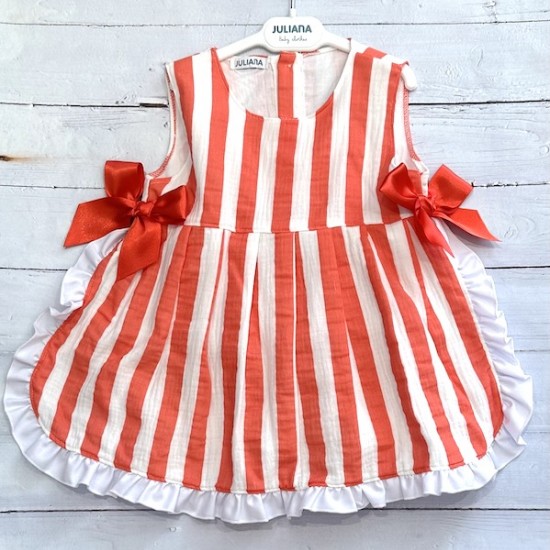 Juliana coral and white stripe pinafore dress with knitted knickers
